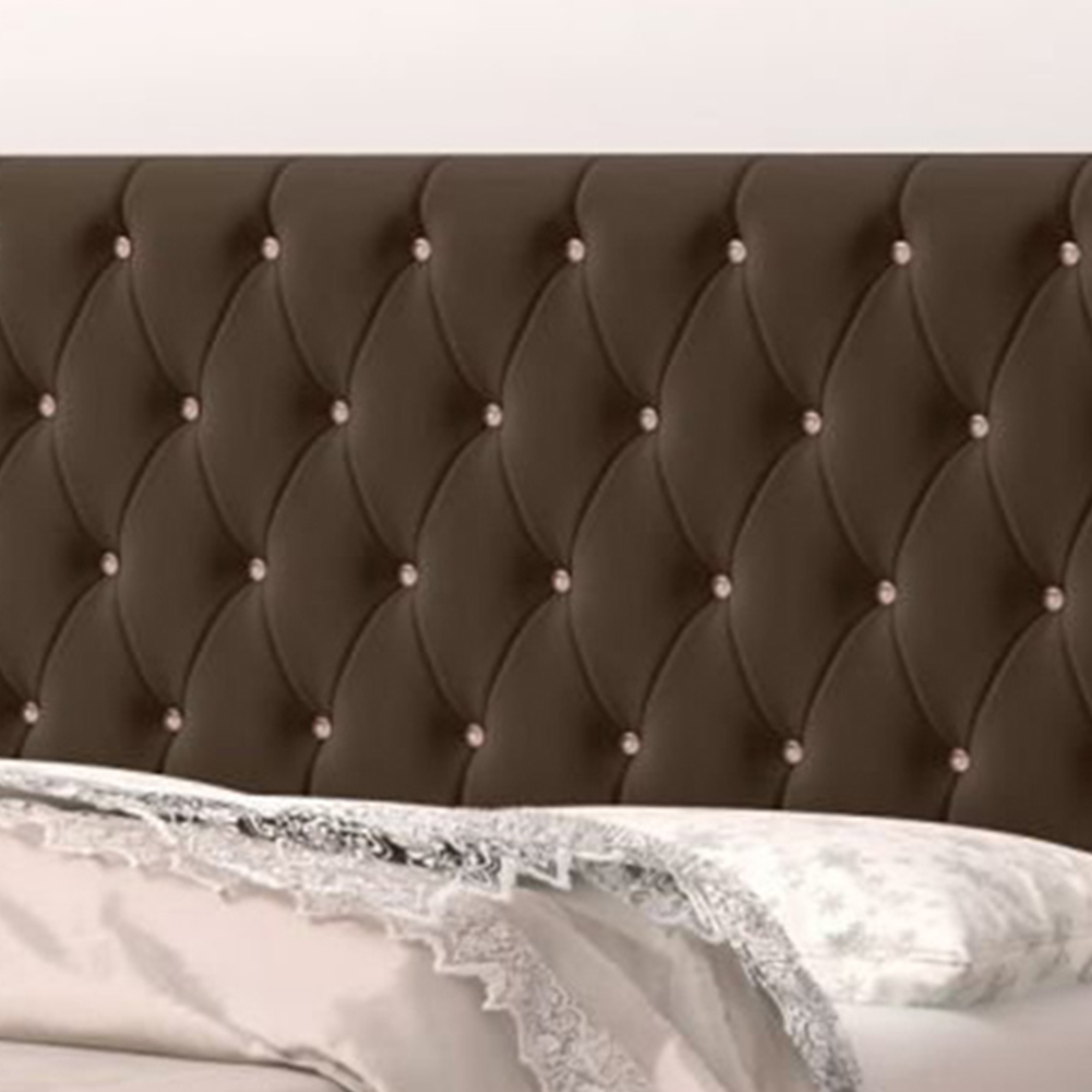 Cabeceira Solteiro 0,90cm Para Cama Box Lady Suede Marrom Botões Strass - DS Móveis