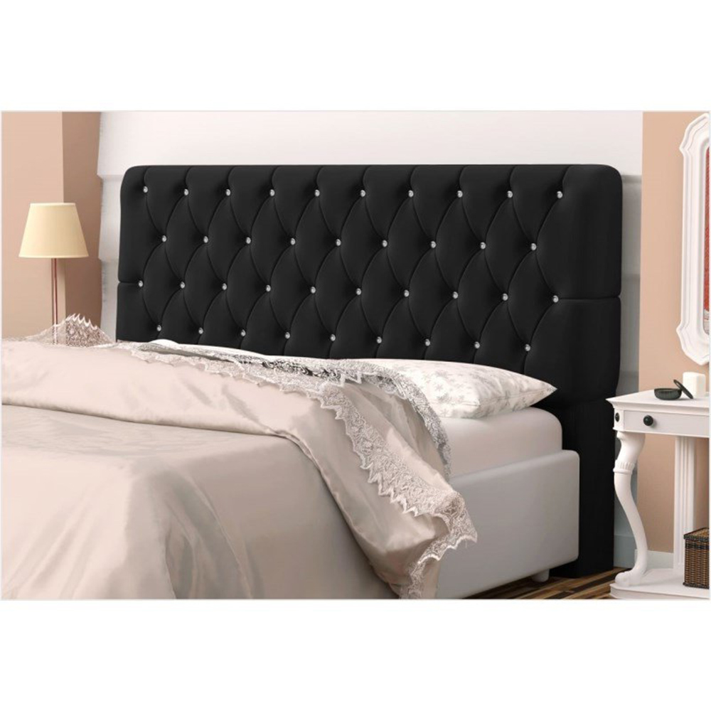 Cabeceira Solteiro 0,90cm Para Cama Box Lady Suede Preto Botões Strass - DS Móveis