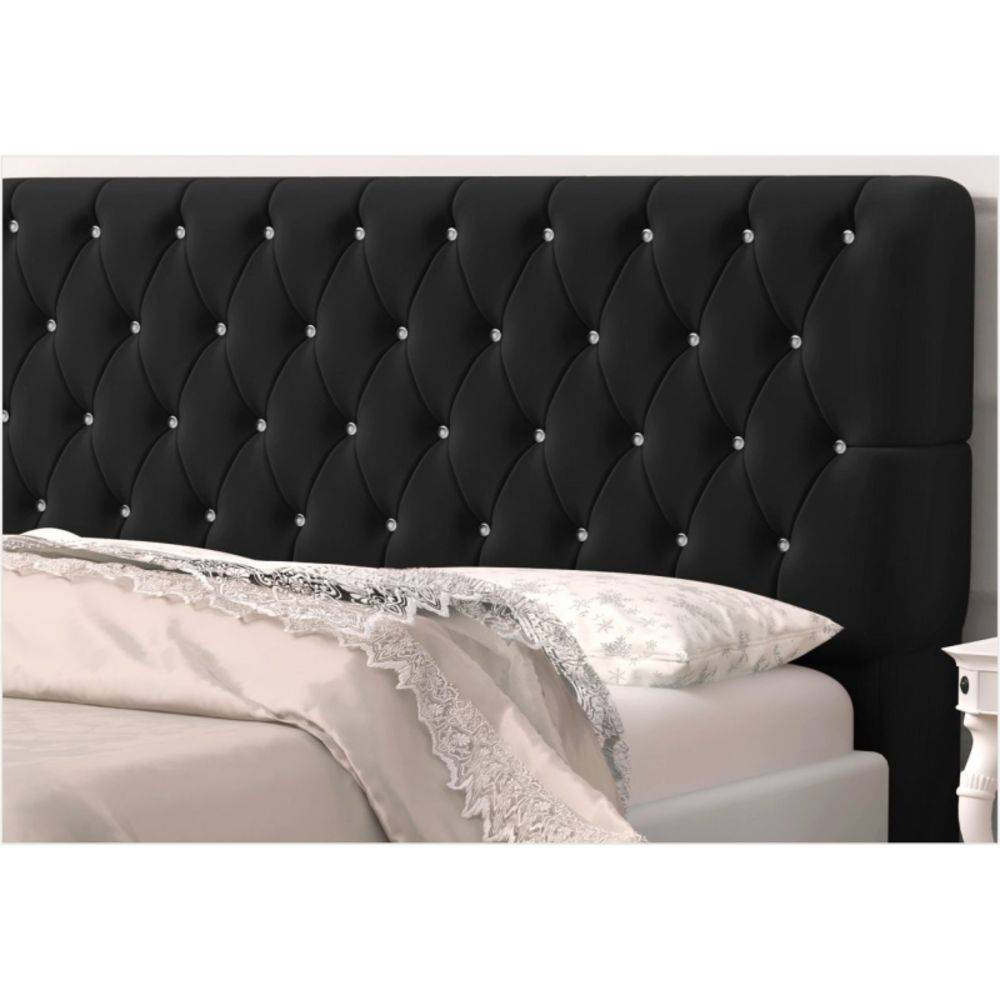Cabeceira Solteiro 0,90cm Para Cama Box Lady Suede Preto Botões Strass - DS Móveis