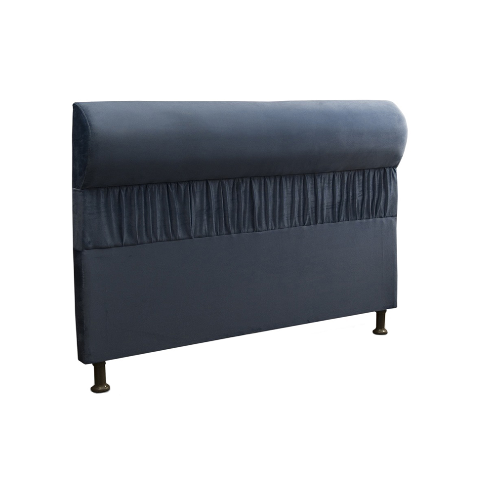 Cabeceira com Calçadeira Baú Casal 140cm Para Cama Box Vitória Suede Azul - DS Móveis