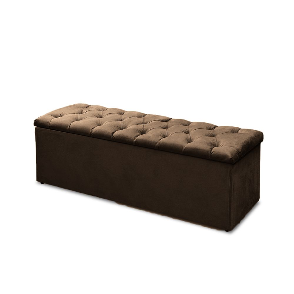 Cabeceira e Calçadeira Baú Casal 140cm Para Cama Box Sofia Suede Marrom - DS Móveis