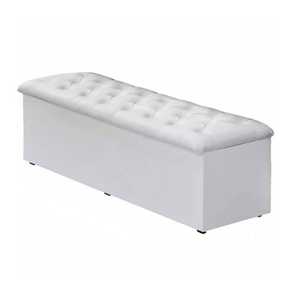 Cabeceira e Calçadeira Baú Solteiro 90cm Para Cama Box Sofia Corino Branco - DS Móveis
