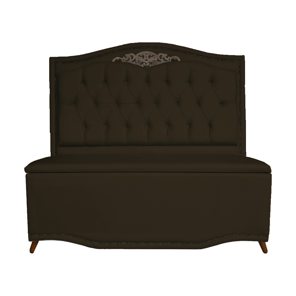 Cabeceira mais Calçadeira Casal 140cm Para Cama Box Greta Suede Marrom - DS Estofados