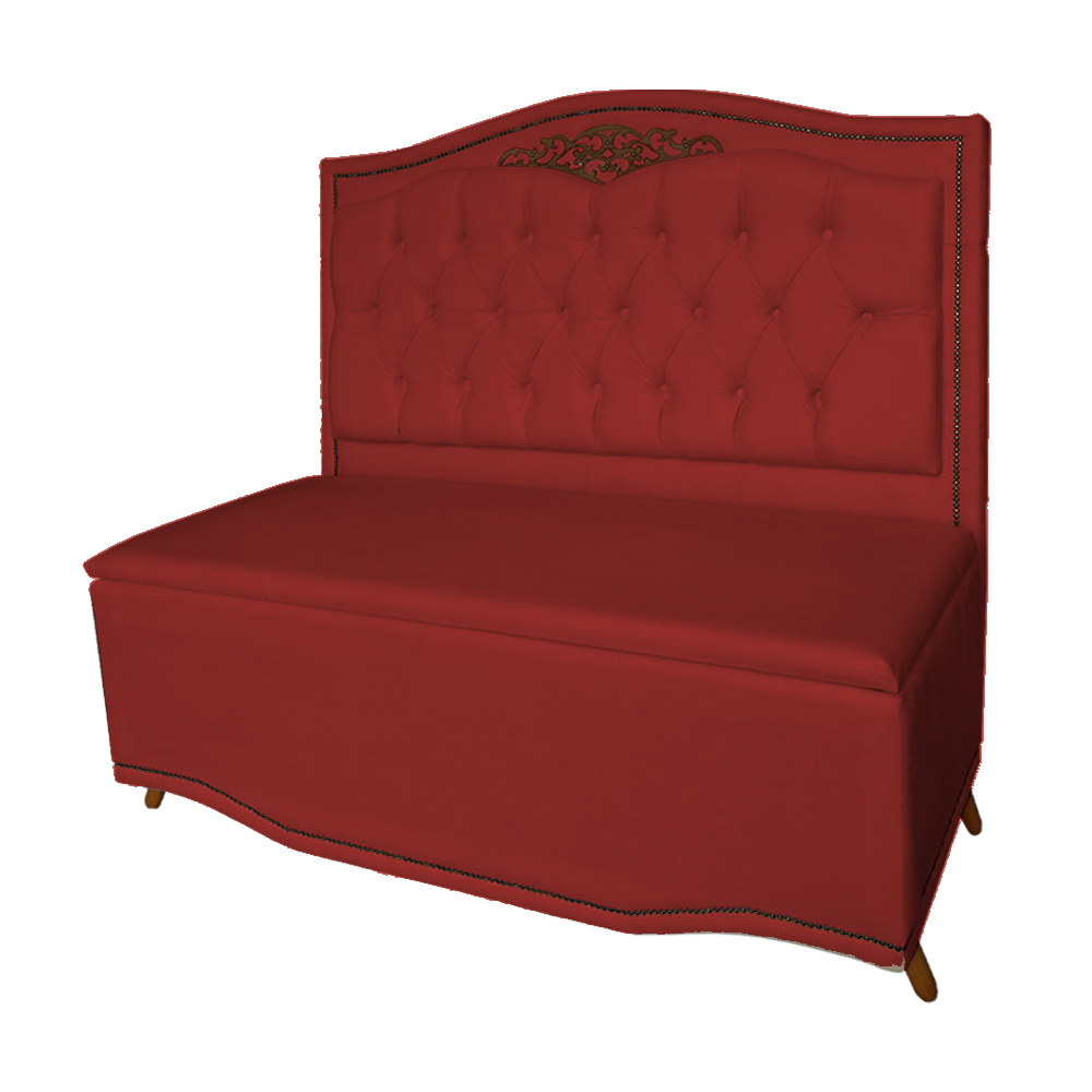 Cabeceira mais Calçadeira Casal 140cm Para Cama Box Greta Suede Vermelho - DS Estofados