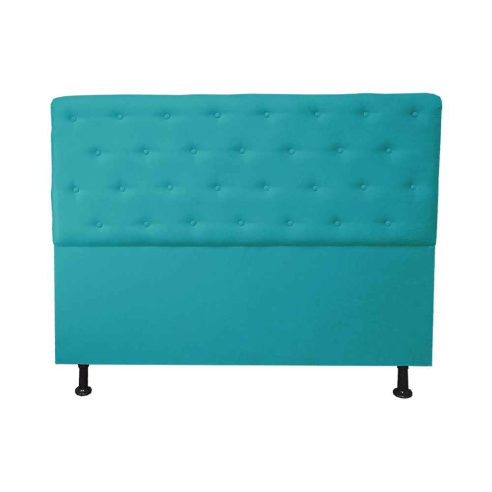 Cabeceira mais Calçadeira Casal Juliana 140cm Para Cama Box Suede Azul Turquesa - DS Estofados
