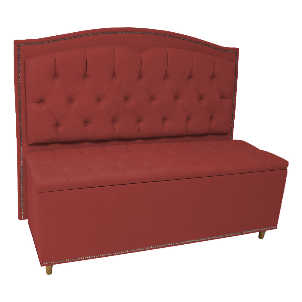 Cabeceira mais Calçadeira Casal King 195cm Para Cama Box Diana Suede Vermelho - Dellas Store