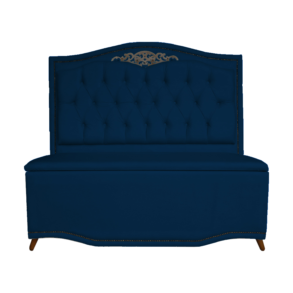 Cabeceira mais Calçadeira Casal King 195cm Para Cama Box Greta Suede Azul Marinho - DS Estofados