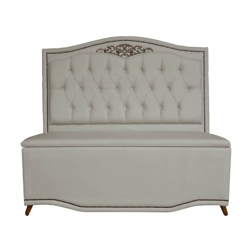 Cabeceira mais Calçadeira Casal King 195cm Para Cama Box Greta Suede Bege - DS Estofados