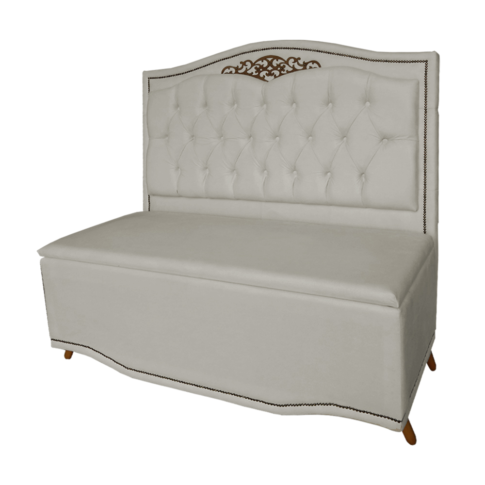 Cabeceira mais Calçadeira Casal King 195cm Para Cama Box Greta Suede Bege - DS Estofados