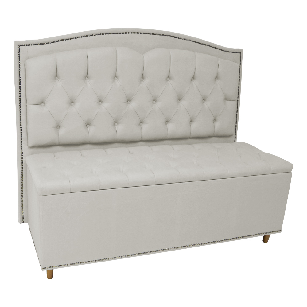 Cabeceira mais Calçadeira Casal Queen 160cm Para Cama Box Diana Suede Bege - Dellas Store