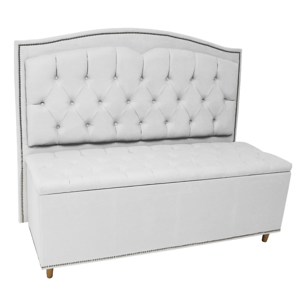 Cabeceira mais Calçadeira Casal Queen 160cm Para Cama Box Diana Suede Branco - Dellas Store