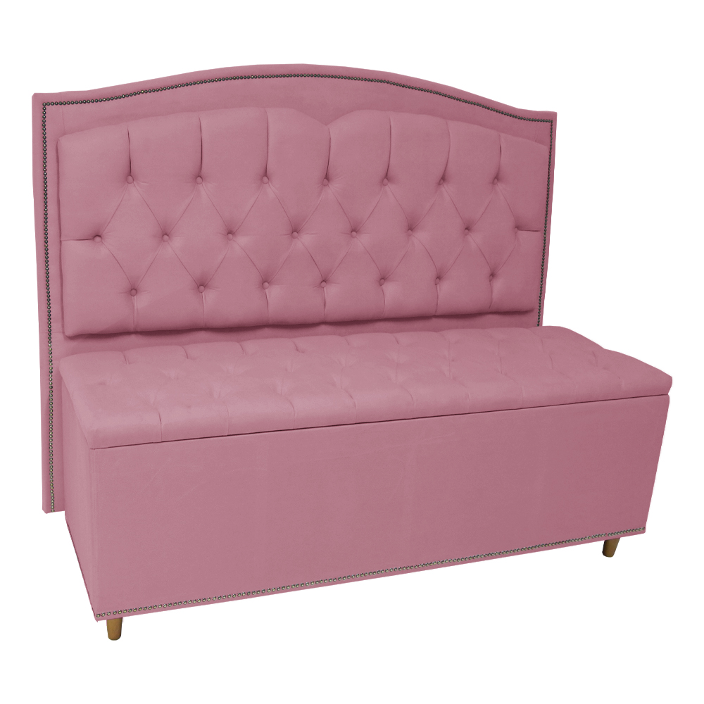 Cabeceira mais Calçadeira Casal Queen 160cm Para Cama Box Diana Suede Rosa - Dellas Store