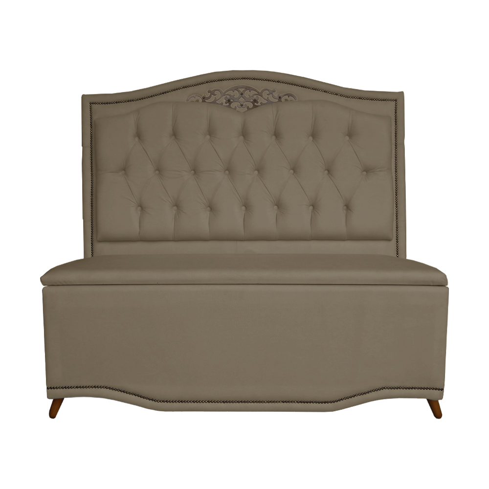 Cabeceira mais Calçadeira Casal Queen 160cm Para Cama Box Greta Suede Capuccino - DS Estofados
