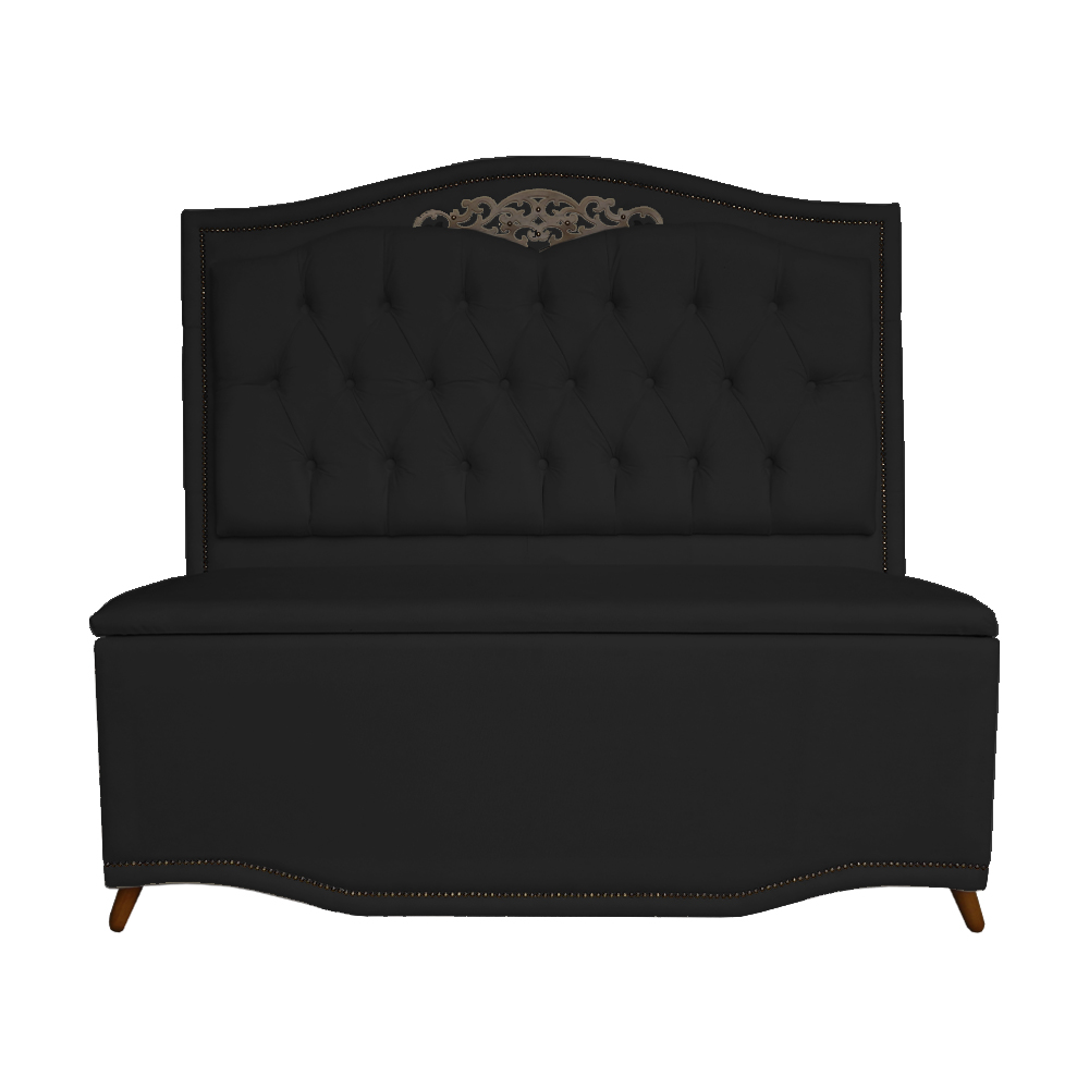 Cabeceira mais Calçadeira Casal Queen 160cm Para Cama Box Greta Suede Preto - DS Estofados