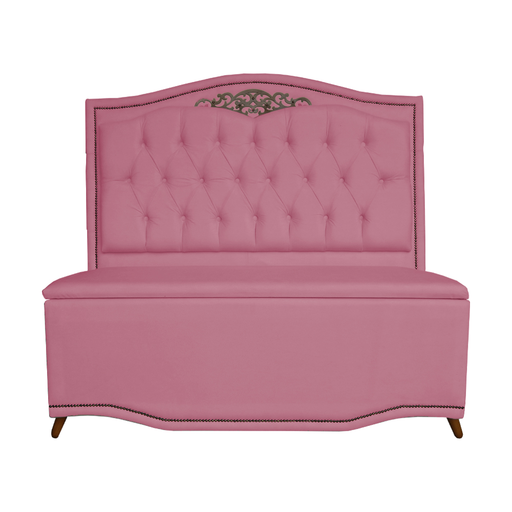 Cabeceira mais Calçadeira Casal Queen 160cm Para Cama Box Greta Suede Rosa - DS Estofados