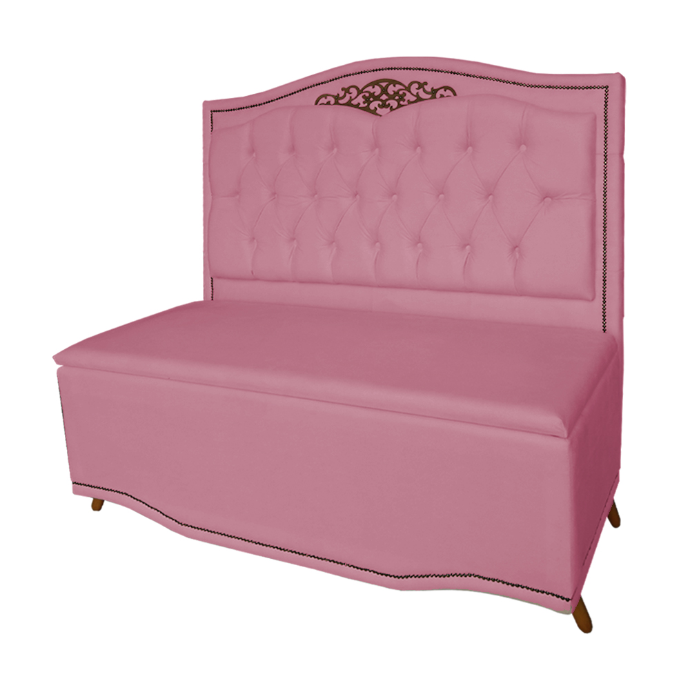 Cabeceira mais Calçadeira Casal Queen 160cm Para Cama Box Greta Suede Rosa - DS Estofados