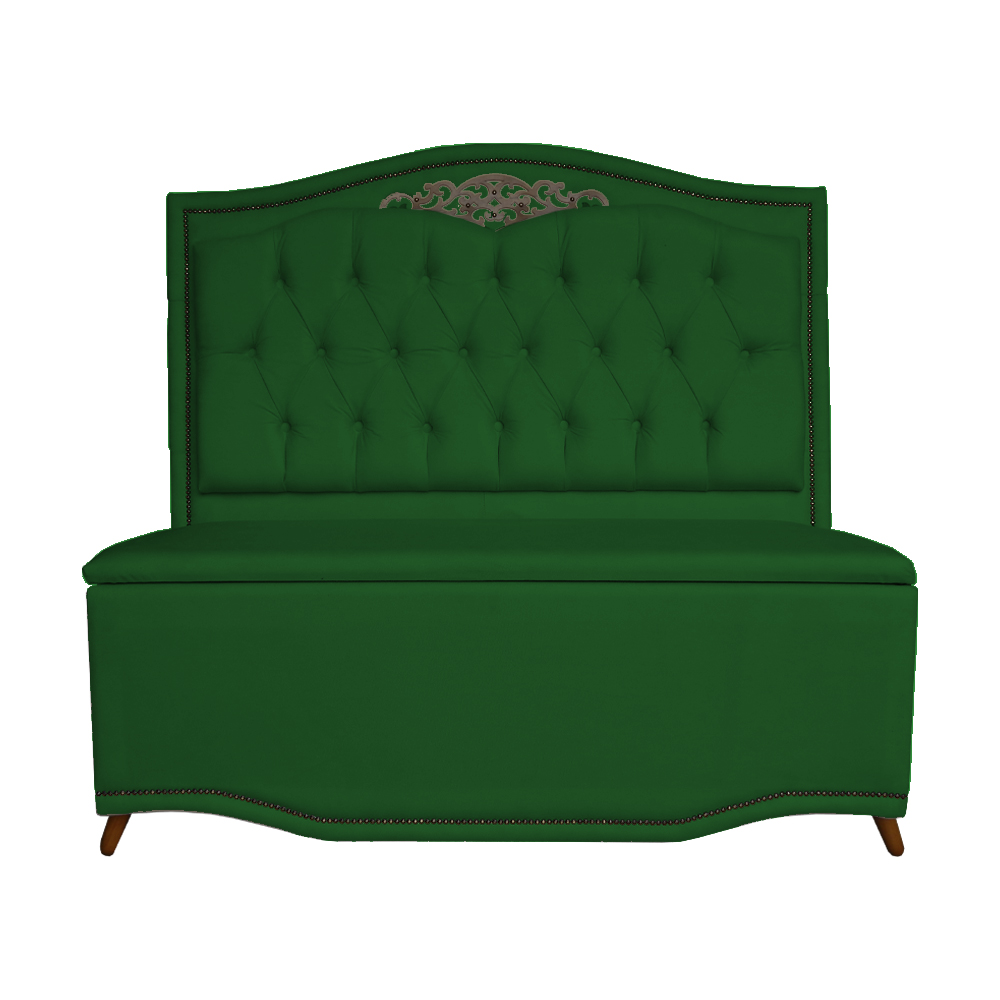 Cabeceira mais Calçadeira Casal Queen 160cm Para Cama Box Greta Suede Verde - DS Estofados
