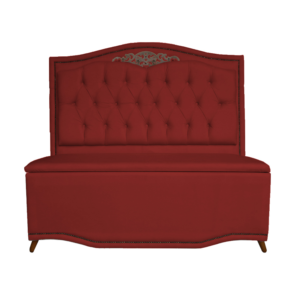 Cabeceira mais Calçadeira Casal Queen 160cm Para Cama Box Greta Suede Vermelho - DS Estofados