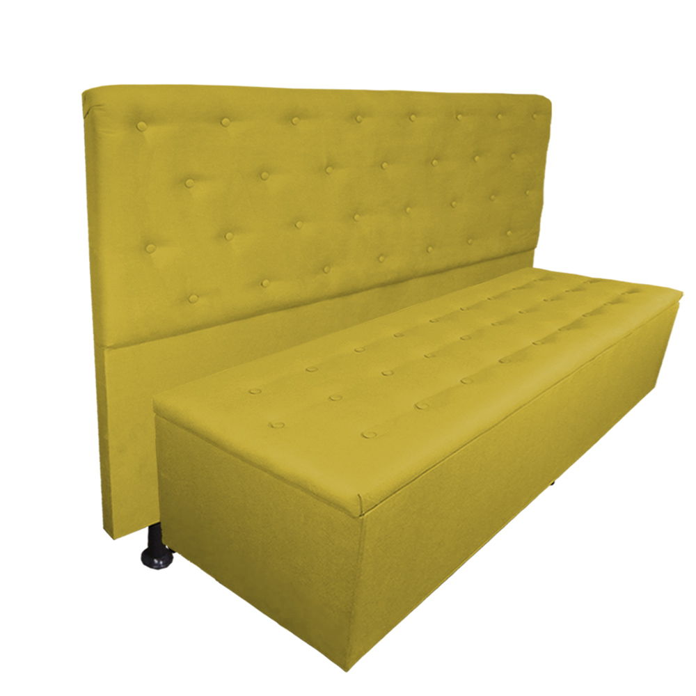 Cabeceira mais Calçadeira Casal Queen Juliana 160cm Para Cama Box Suede Mostarda - DS Estofados