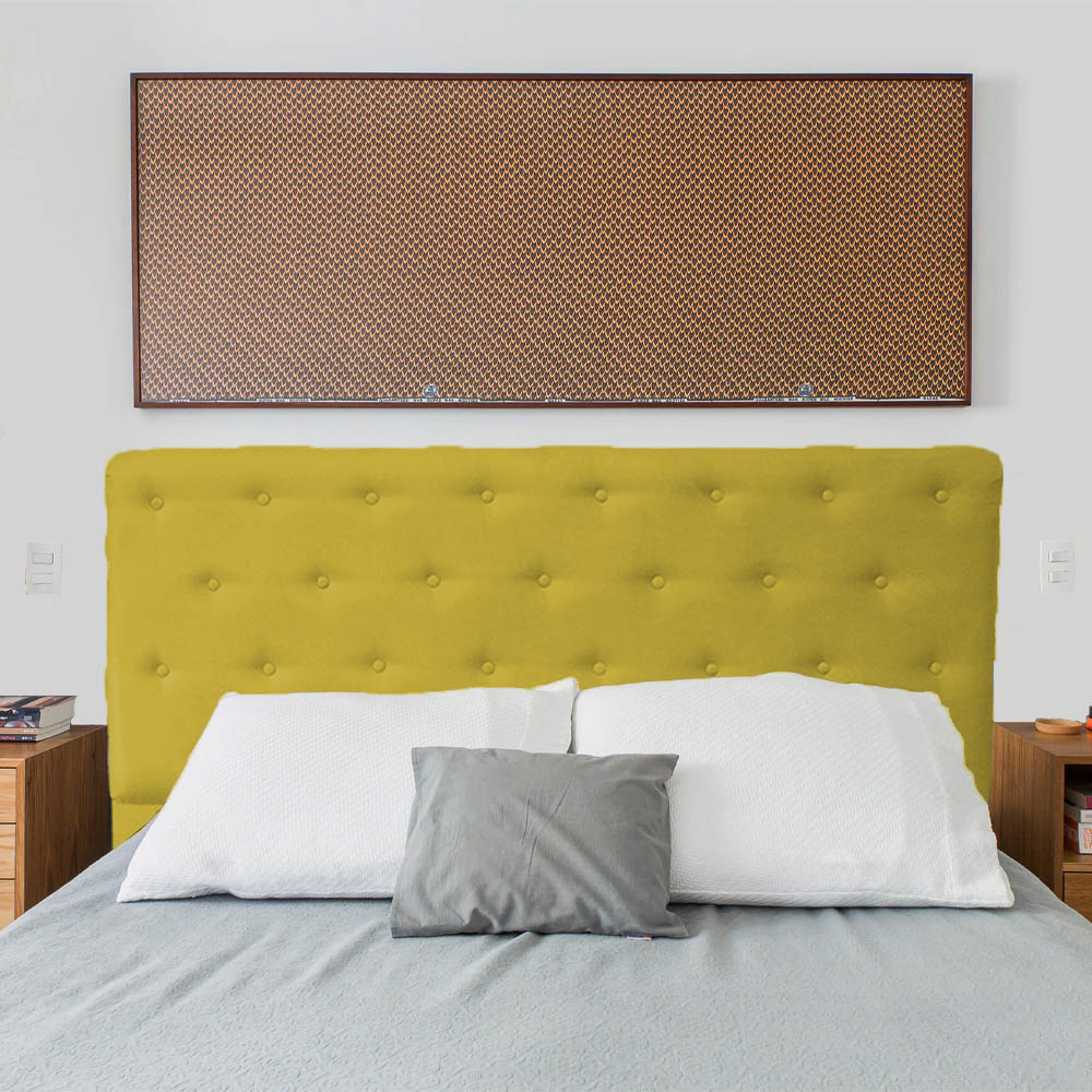 Cabeceira mais Calçadeira Casal Queen Juliana 160cm Para Cama Box Suede Mostarda - DS Estofados