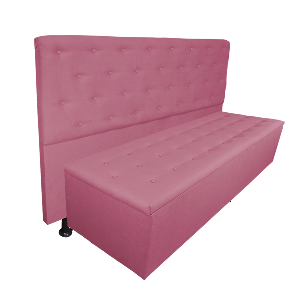 Cabeceira mais Calçadeira Casal Queen Juliana 160cm Para Cama Box Suede Rosa - DS Estofados
