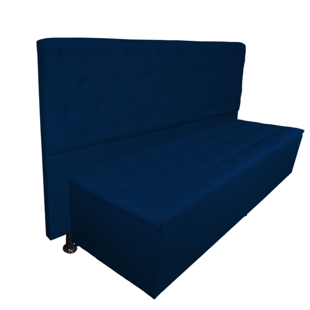 Cabeceira mais Calçadeira Casal Super King Juliana 195cm Para Cama Box Suede Azul Marinho - DS Estofados
