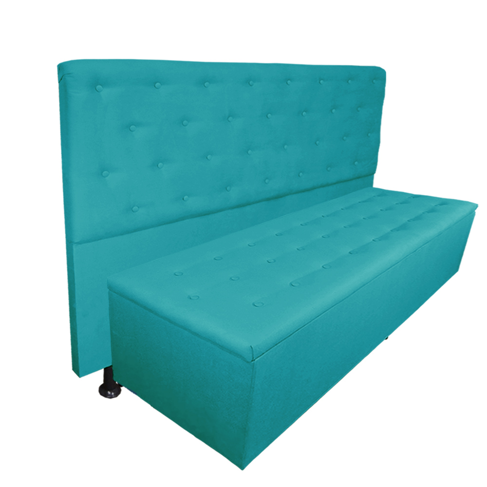 Cabeceira mais Calçadeira Casal Super King Juliana 195cm Para Cama Box Suede Azul Turquesa - DS Estofados