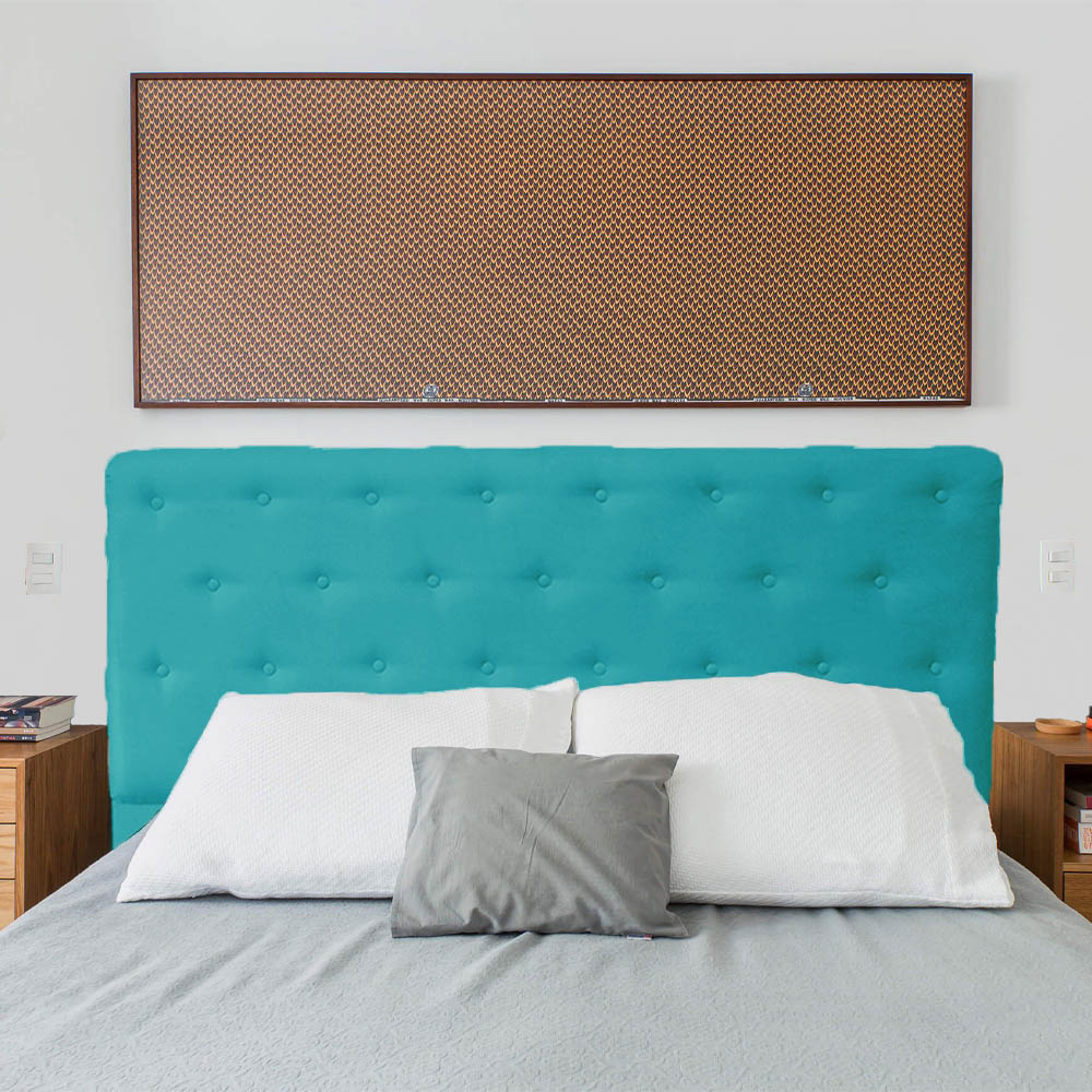 Cabeceira mais Calçadeira Casal Super King Juliana 195cm Para Cama Box Suede Azul Turquesa - DS Estofados