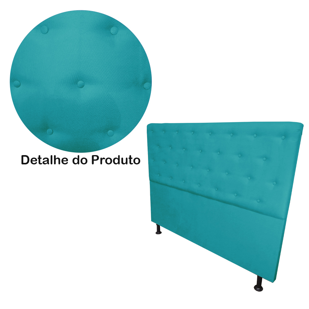 Cabeceira mais Calçadeira Casal Super King Juliana 195cm Para Cama Box Suede Azul Turquesa - DS Estofados