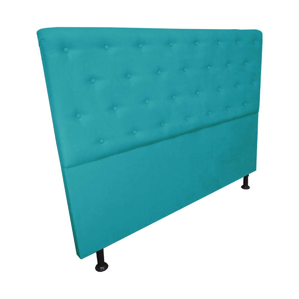 Cabeceira mais Calçadeira Casal Super King Juliana 195cm Para Cama Box Suede Azul Turquesa - DS Estofados