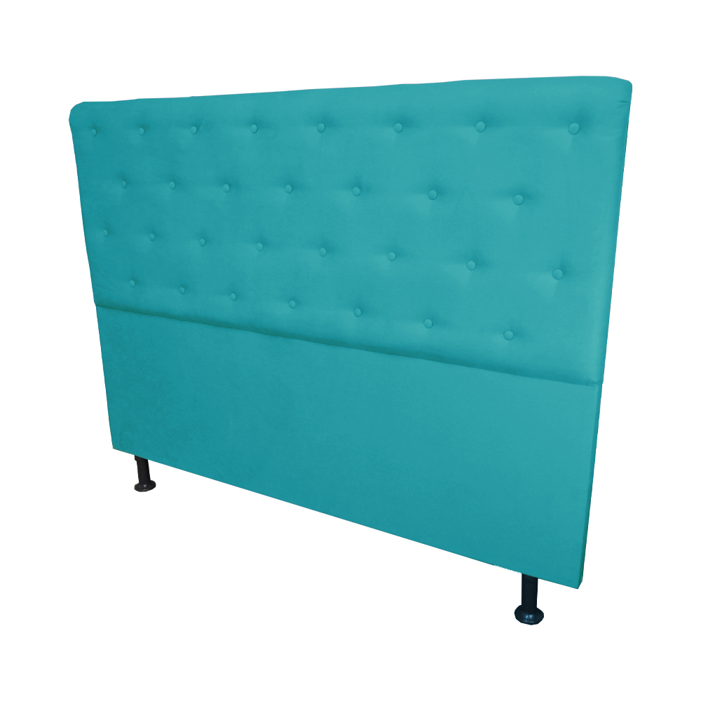 Cabeceira mais Calçadeira Casal Super King Juliana 195cm Para Cama Box Suede Azul Turquesa - DS Estofados