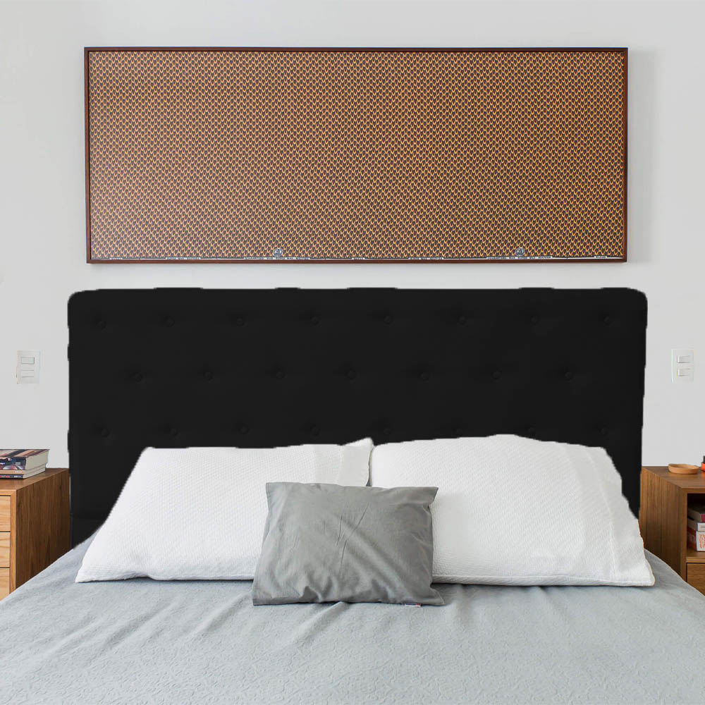 Cabeceira mais Calçadeira Casal Super King Juliana 195cm Para Cama Box Suede Preto - DS Estofados