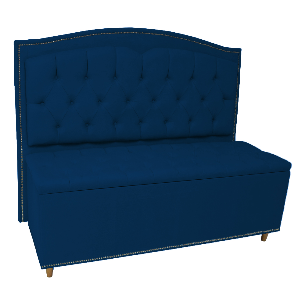 Cabeceira mais Calçadeira Solteiro 90cm Para Cama Box Diana Suede Azul Marinho - Dellas Store