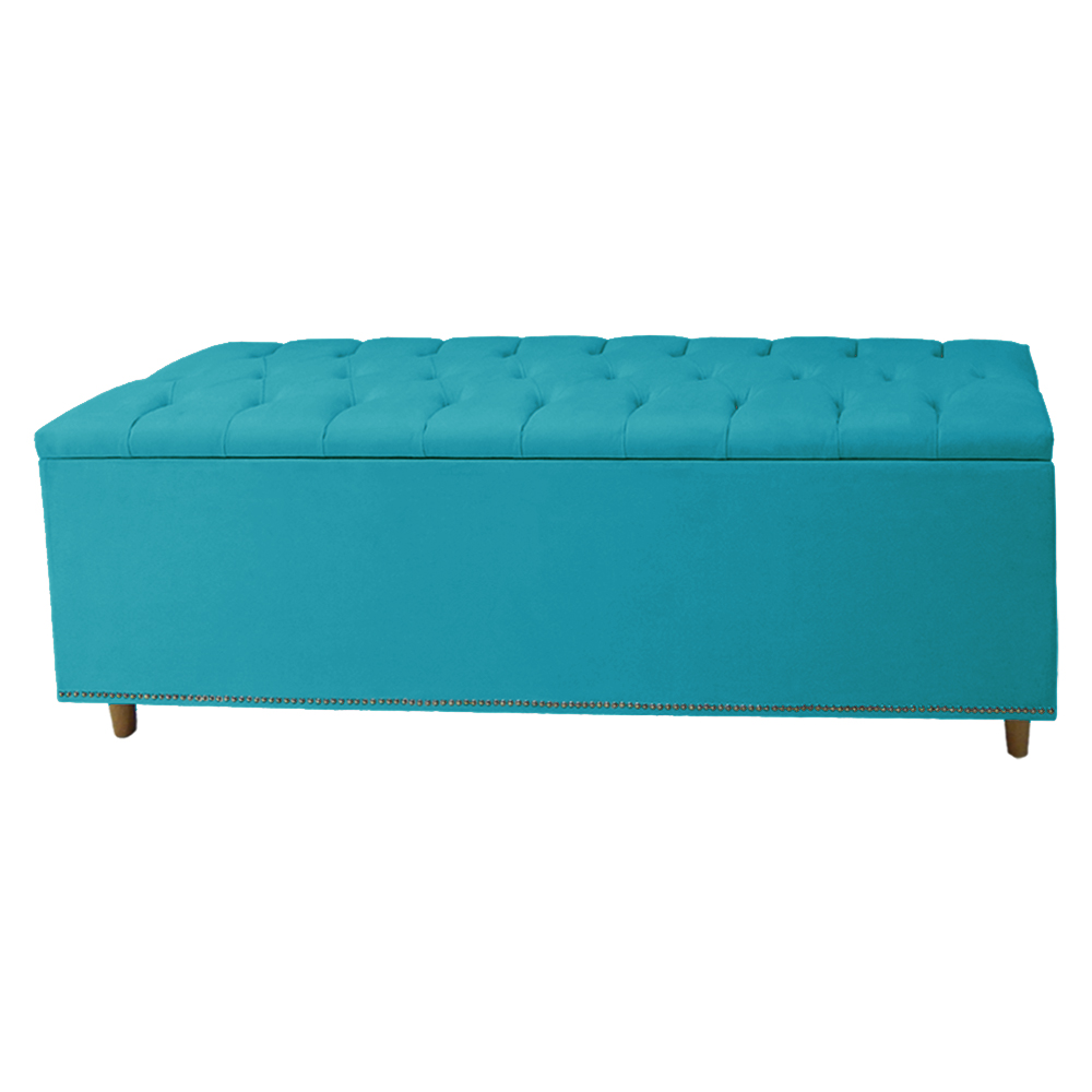 Cabeceira mais Calçadeira Solteiro 90cm Para Cama Box Diana Suede Azul Turquesa - Dellas Store