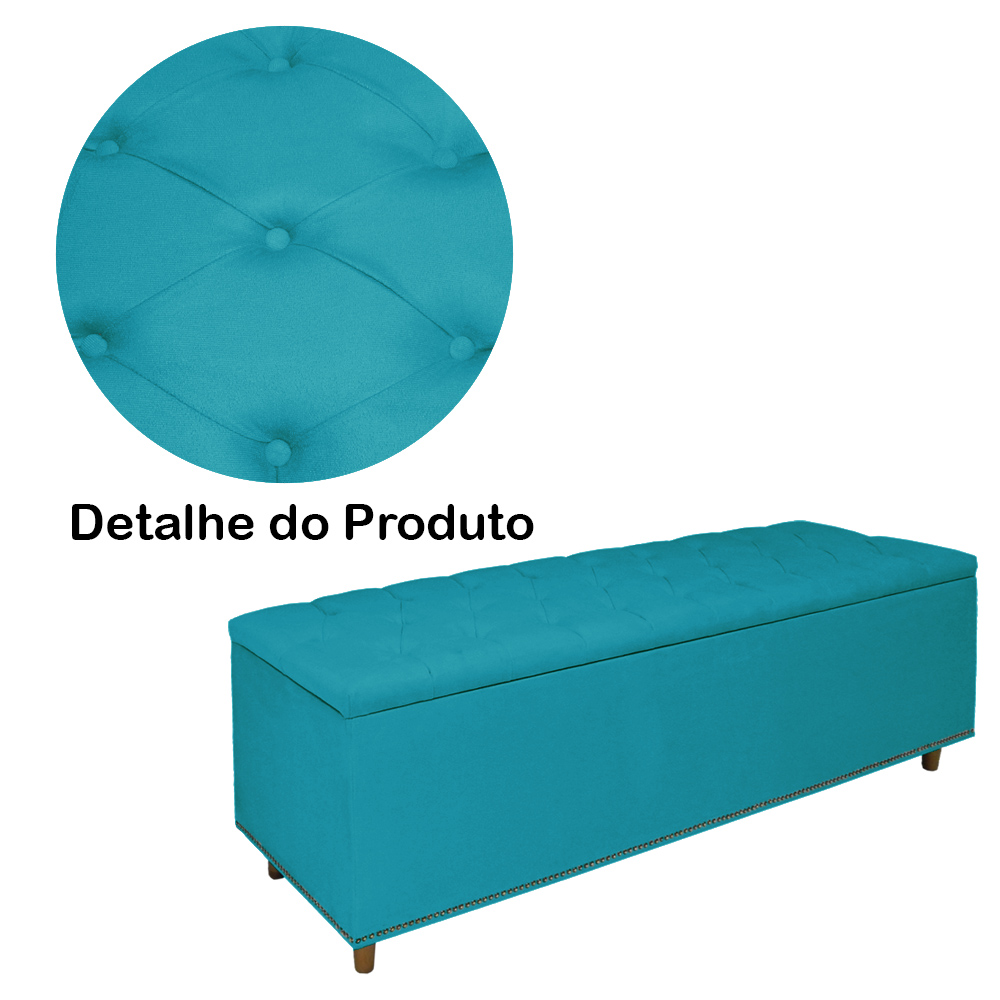 Cabeceira mais Calçadeira Solteiro 90cm Para Cama Box Diana Suede Azul Turquesa - Dellas Store