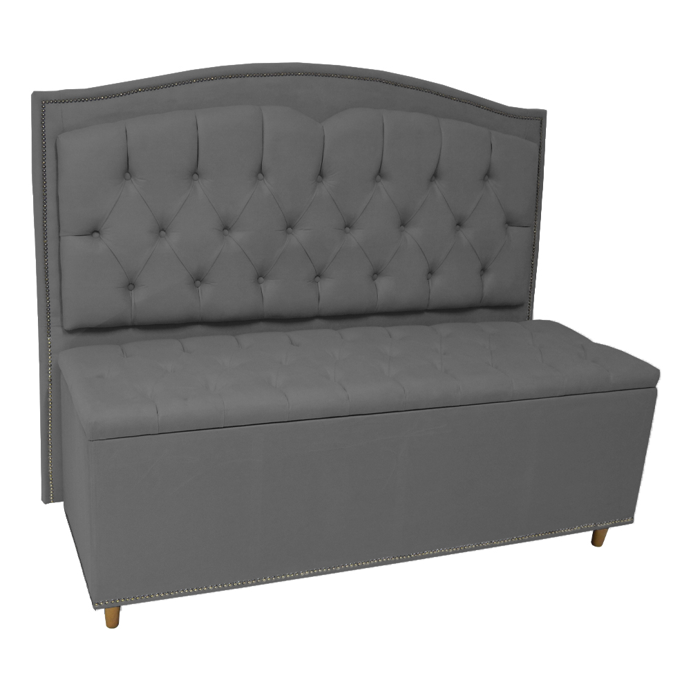 Cabeceira mais Calçadeira Solteiro 90cm Para Cama Box Diana Suede Cinza - Dellas Store