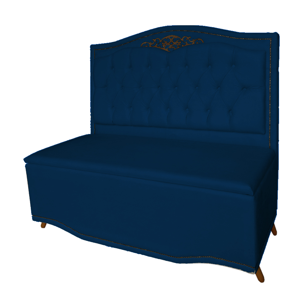 Cabeceira mais Calçadeira Solteiro 90cm Para Cama Box Greta Suede Azul Marinho - DS Estofados