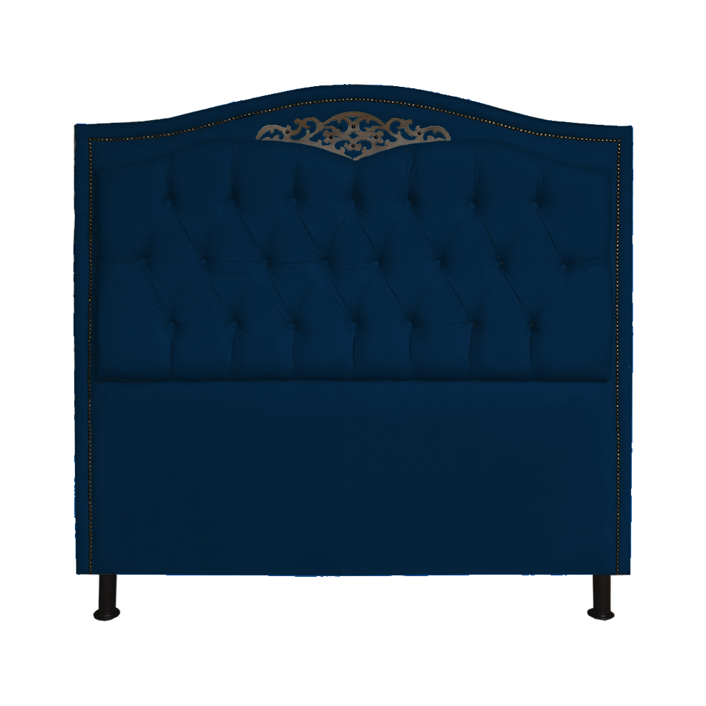 Cabeceira mais Calçadeira Solteiro 90cm Para Cama Box Greta Suede Azul Marinho - DS Estofados
