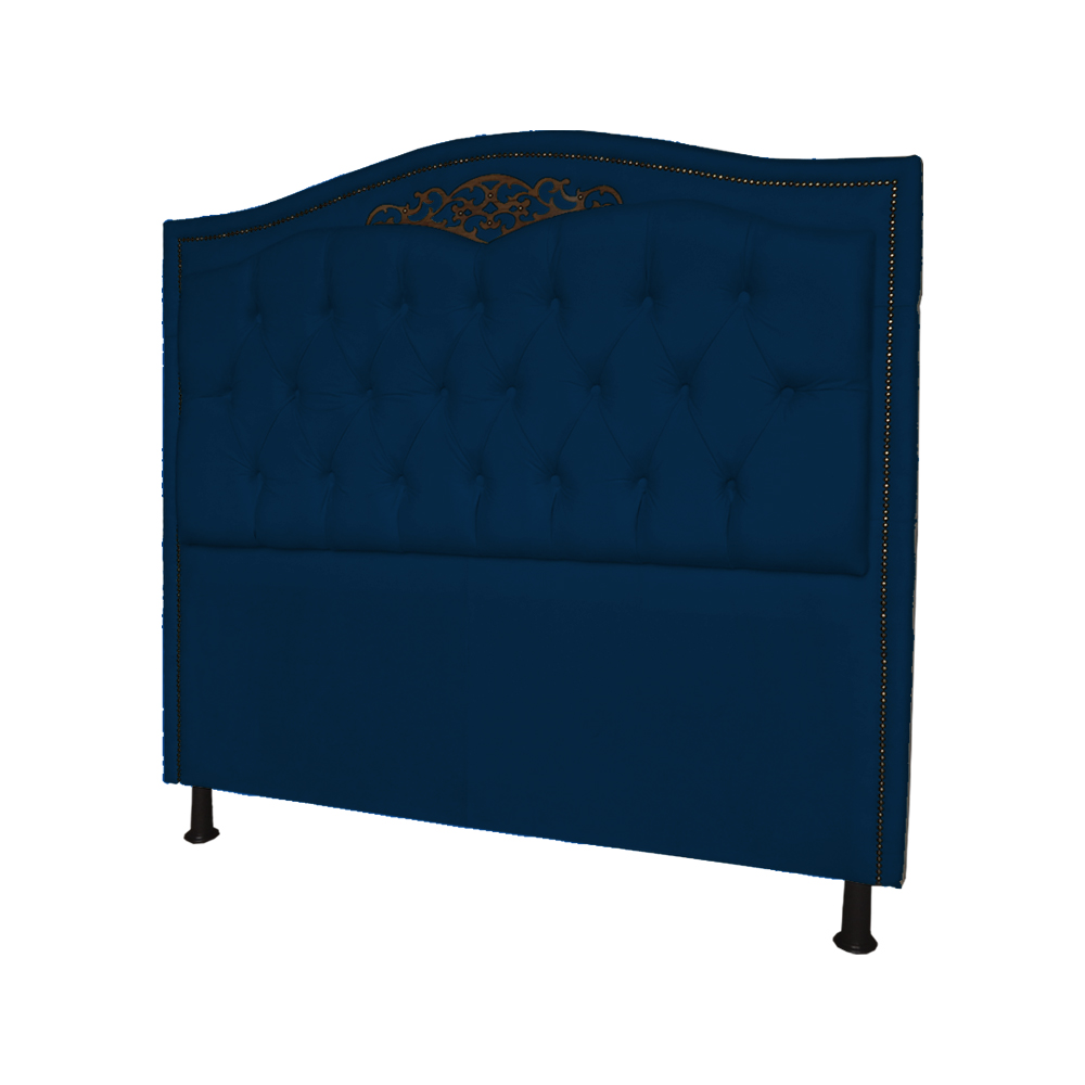 Cabeceira mais Calçadeira Solteiro 90cm Para Cama Box Greta Suede Azul Marinho - DS Estofados