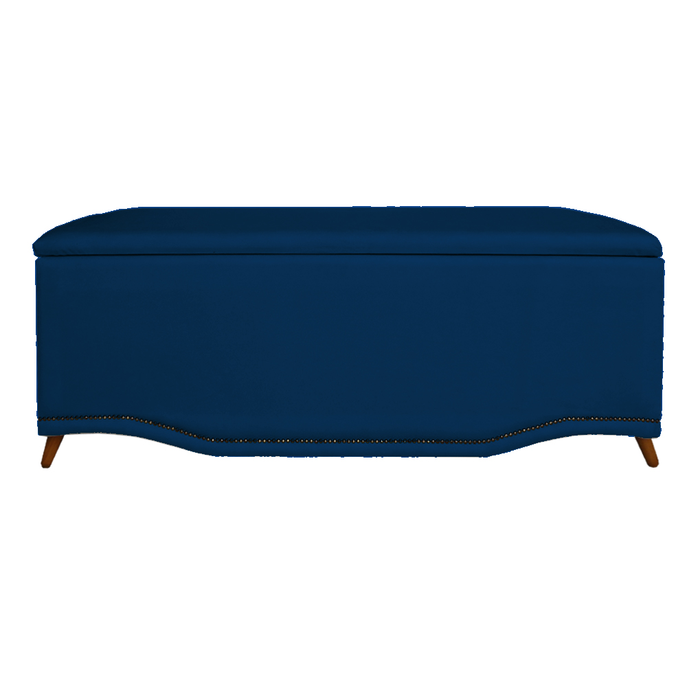 Cabeceira mais Calçadeira Solteiro 90cm Para Cama Box Greta Suede Azul Marinho - DS Estofados