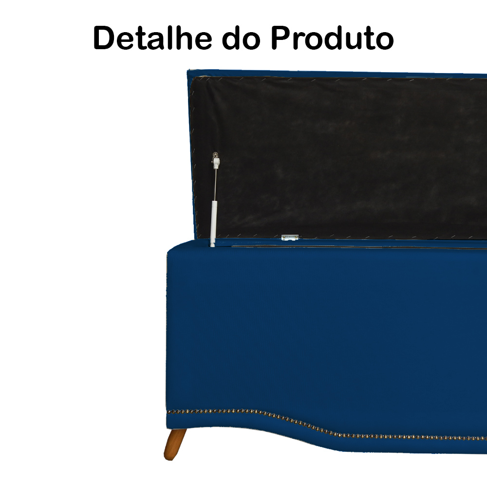 Cabeceira mais Calçadeira Solteiro 90cm Para Cama Box Greta Suede Azul Marinho - DS Estofados