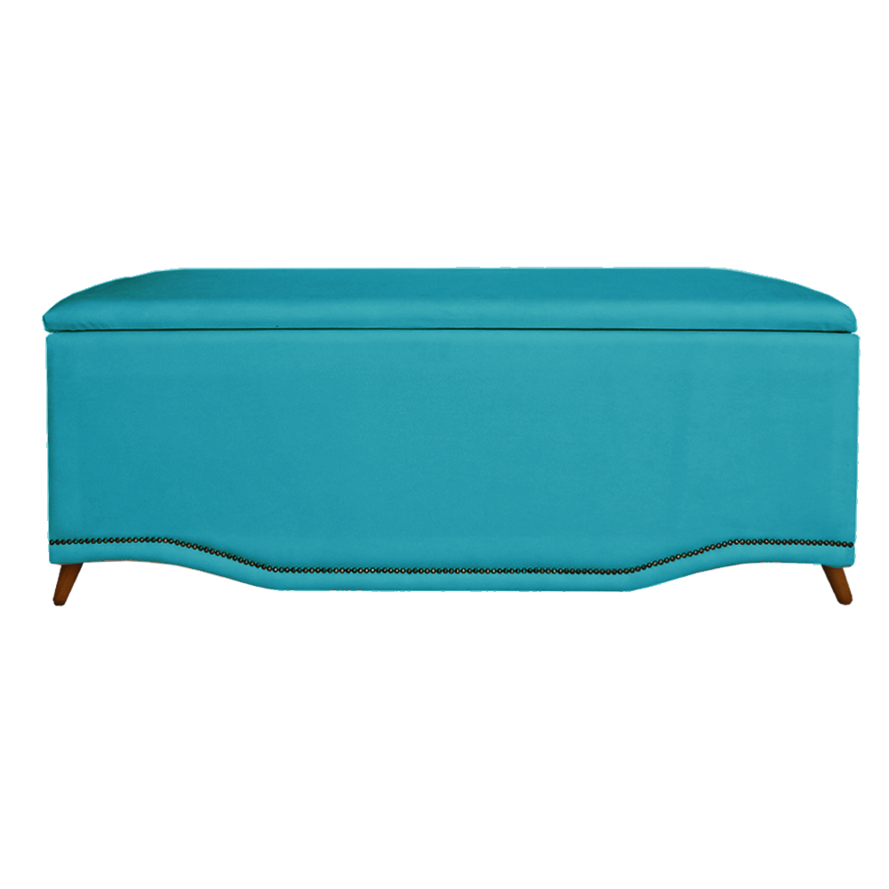 Cabeceira mais Calçadeira Solteiro 90cm Para Cama Box Greta Suede Azul Turquesa - DS Estofados