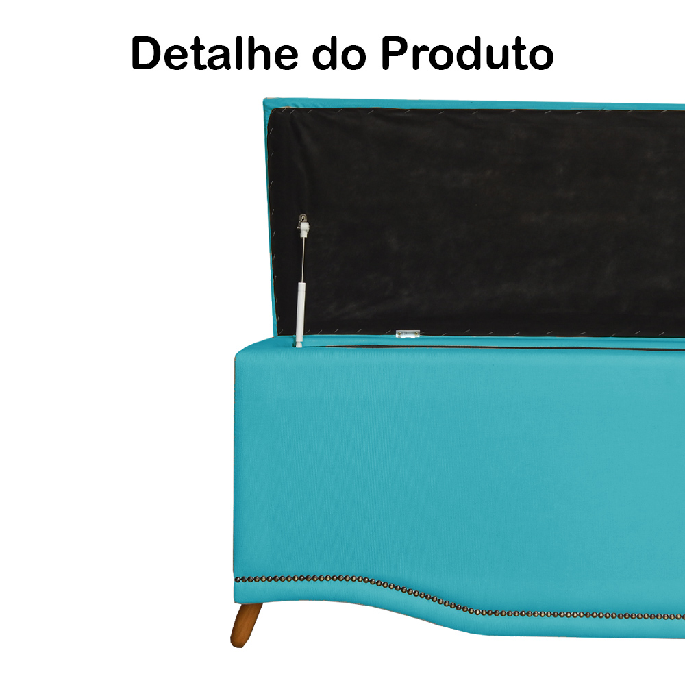 Cabeceira mais Calçadeira Solteiro 90cm Para Cama Box Greta Suede Azul Turquesa - DS Estofados