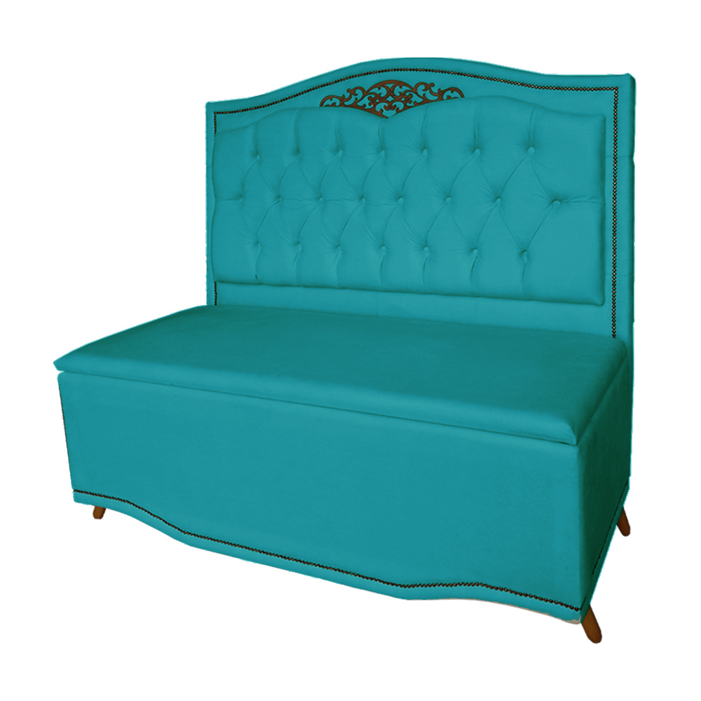 Cabeceira mais Calçadeira Solteiro 90cm Para Cama Box Greta Suede Azul Turquesa - DS Estofados