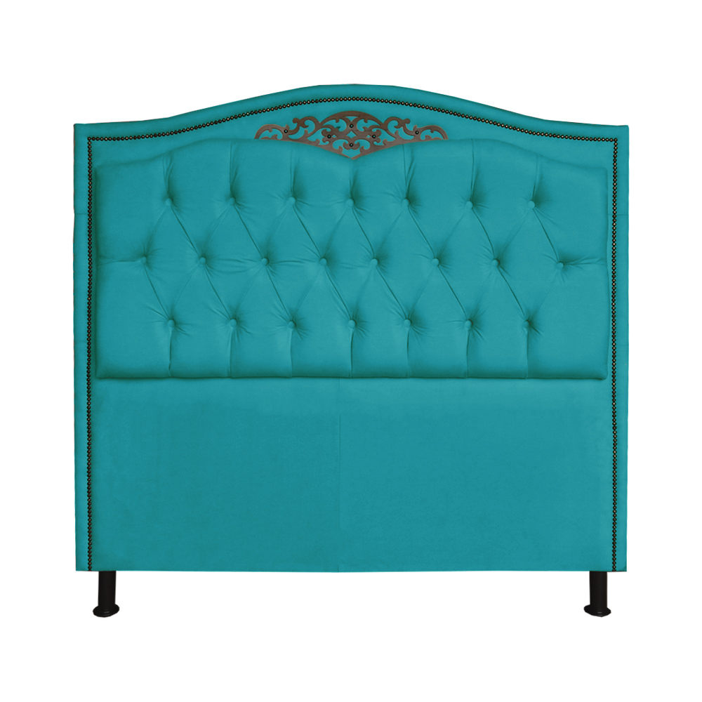 Cabeceira mais Calçadeira Solteiro 90cm Para Cama Box Greta Suede Azul Turquesa - DS Estofados