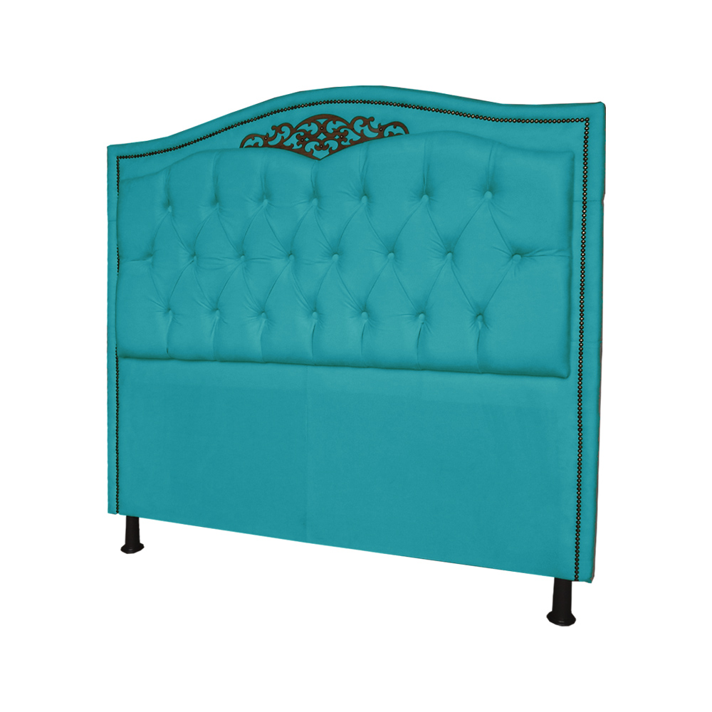 Cabeceira mais Calçadeira Solteiro 90cm Para Cama Box Greta Suede Azul Turquesa - DS Estofados