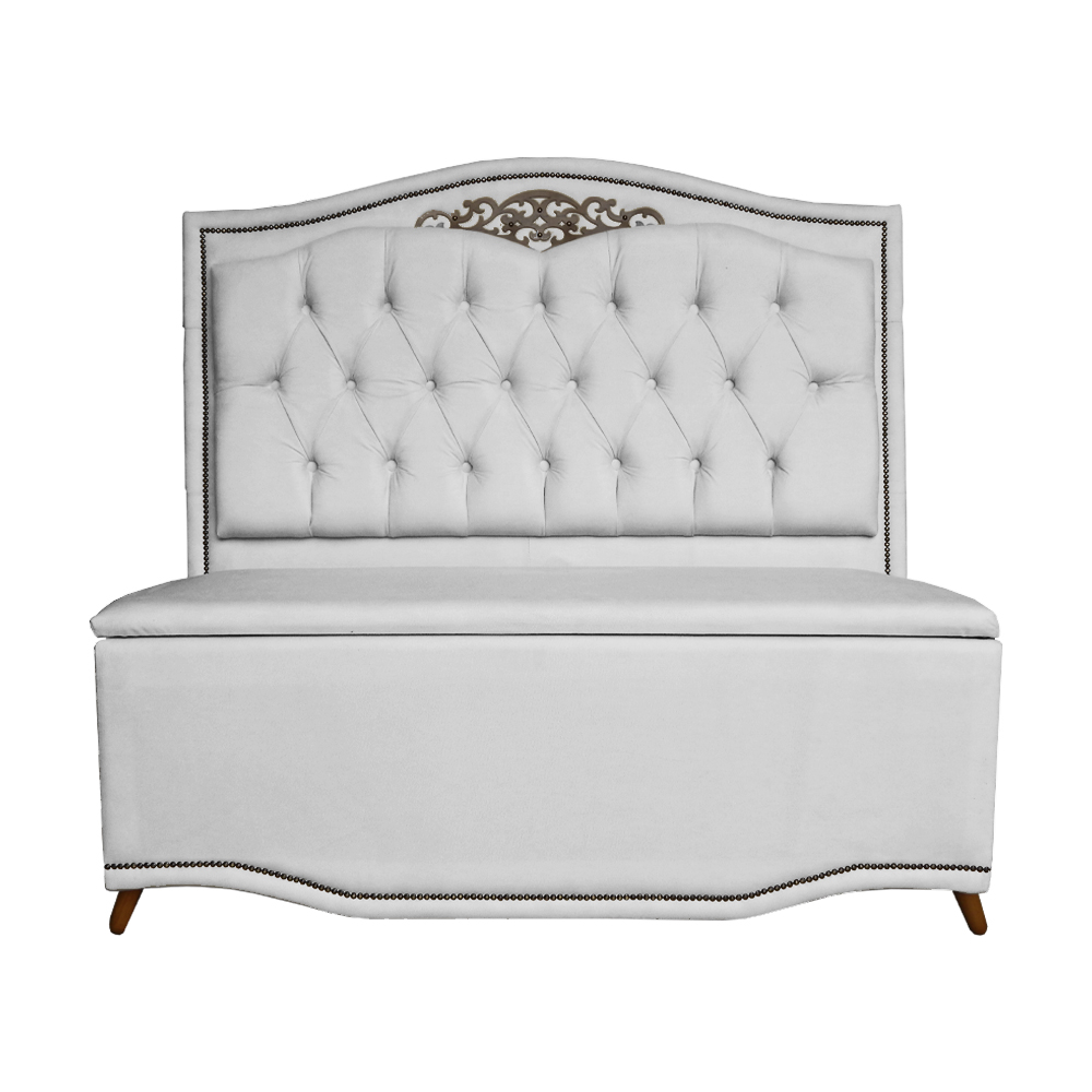 Cabeceira mais Calçadeira Solteiro 90cm Para Cama Box Greta Suede Branco - DS Estofados