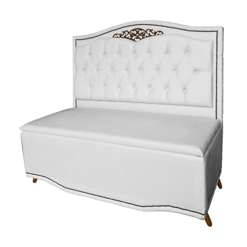 Cabeceira mais Calçadeira Solteiro 90cm Para Cama Box Greta Suede Branco - DS Estofados