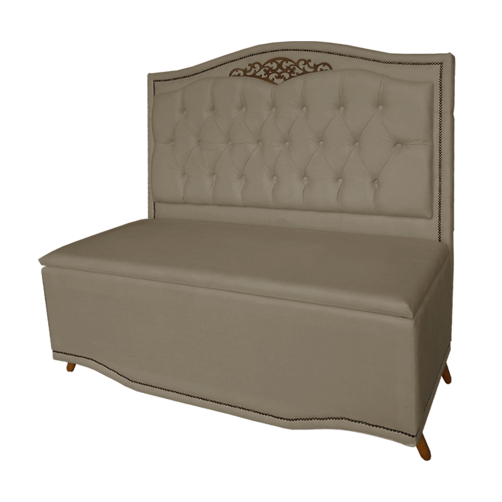 Cabeceira mais Calçadeira Solteiro 90cm Para Cama Box Greta Suede Capuccino - DS Estofados