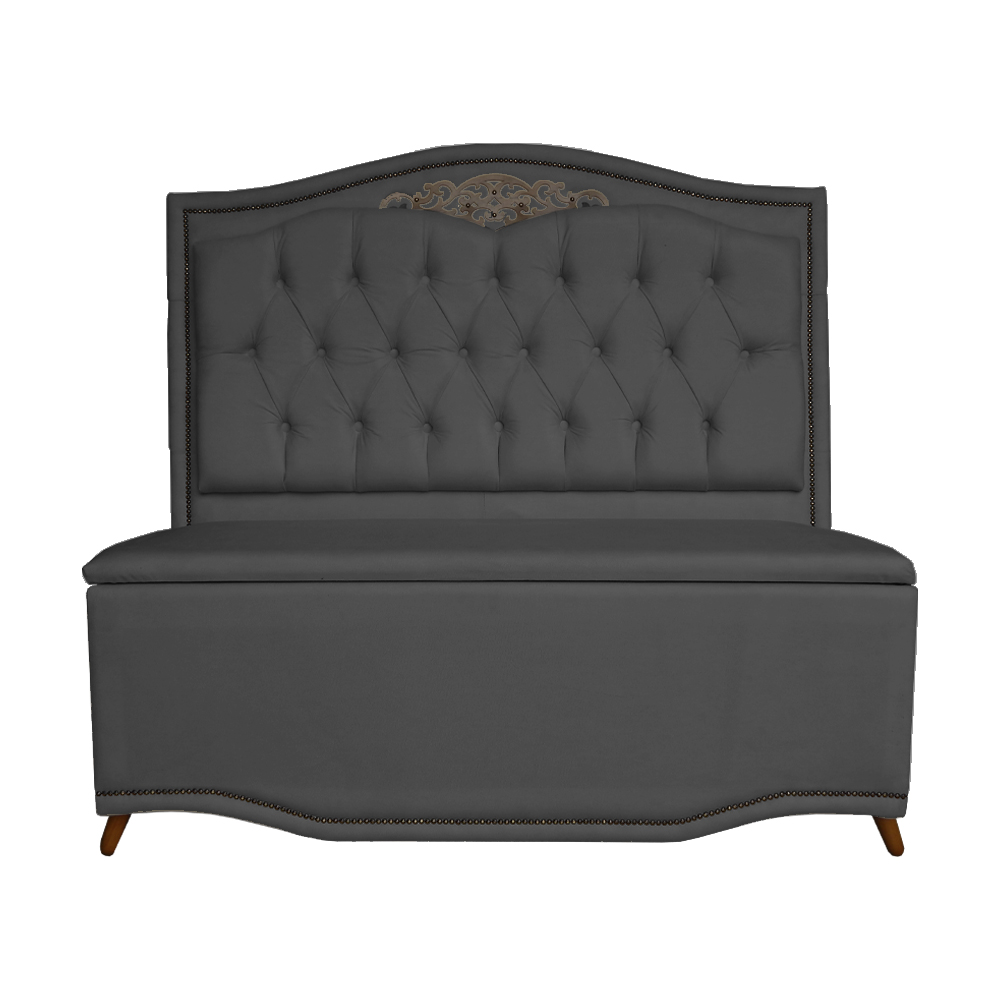 Cabeceira mais Calçadeira Solteiro 90cm Para Cama Box Greta Suede Cinza - DS Estofados